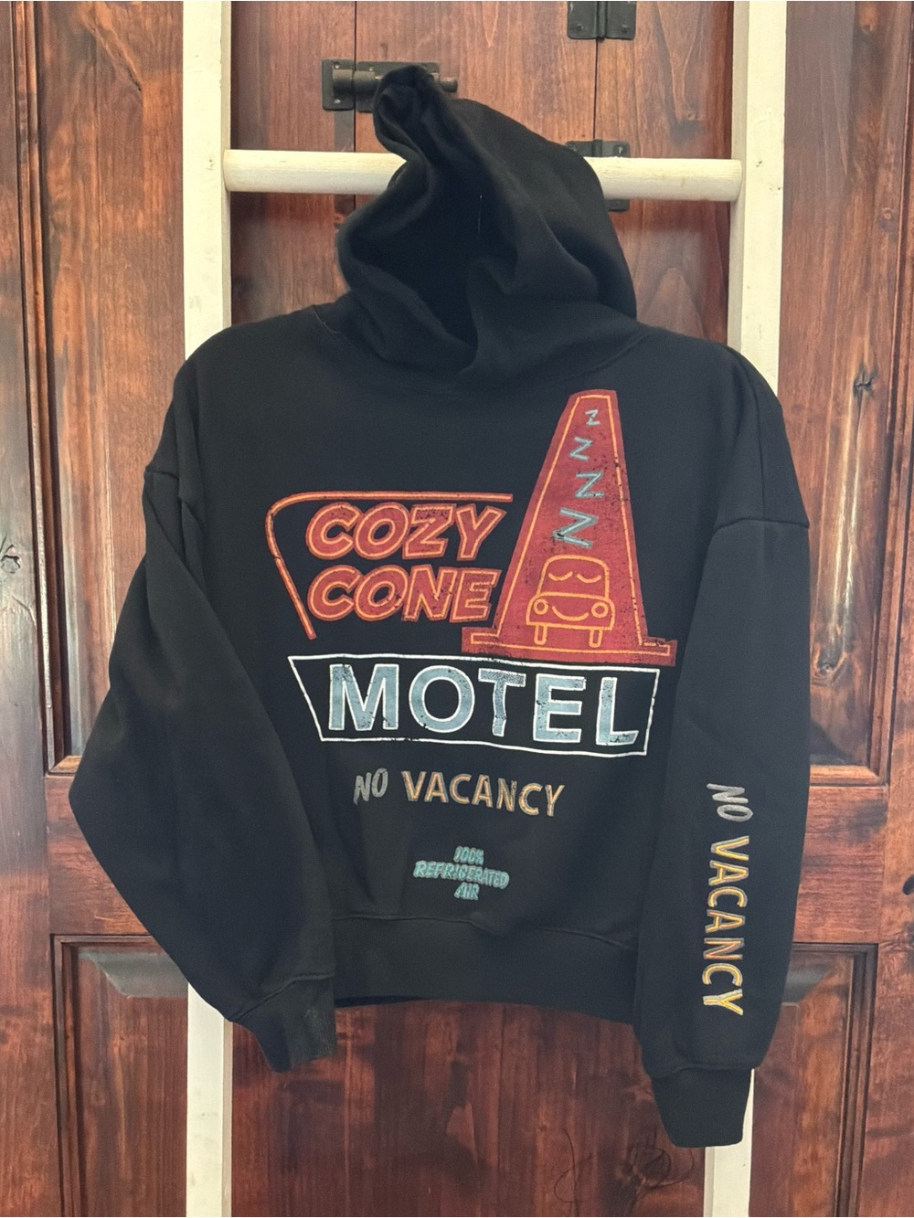 Disney Black 'Cozy Cone Motel' Graphic Hoodie with Neon Sign Motif